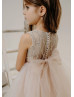 Blush Pink Glitter Lace Tulle Tea Length Flower Girl Dress